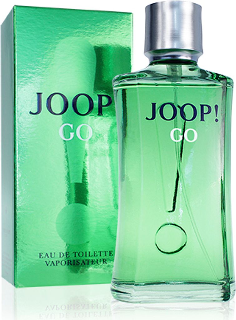 A bottle of Joop! Go! Eau de Toilette for men and its packaging are displayed against a white background.
