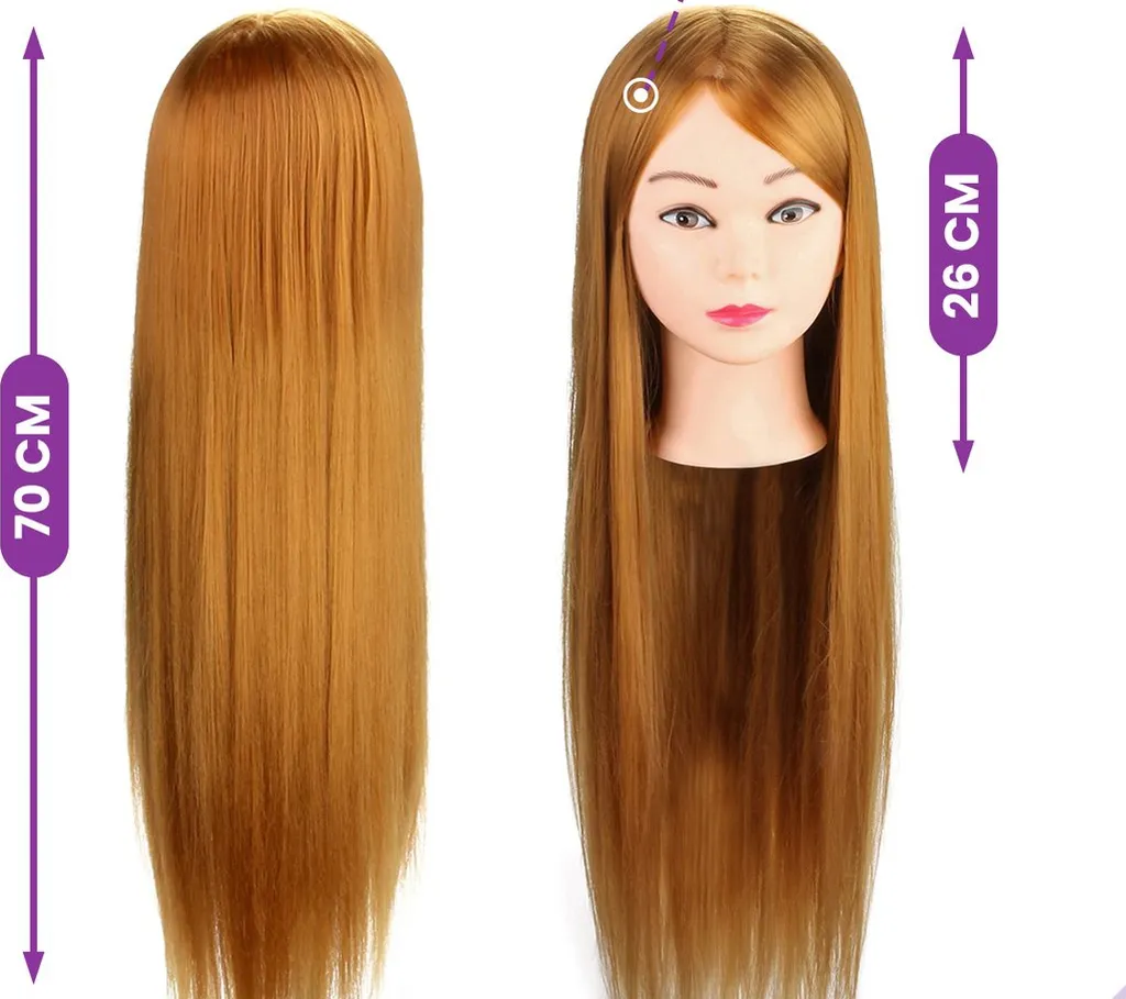 Apprendre la coiffure facilement : Tête d'exercice 70 cm avec support - 5