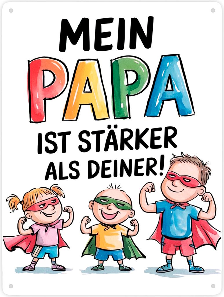 Mein Papa ist der stärkste Superheld Metallschild XXL in 28x38 cm