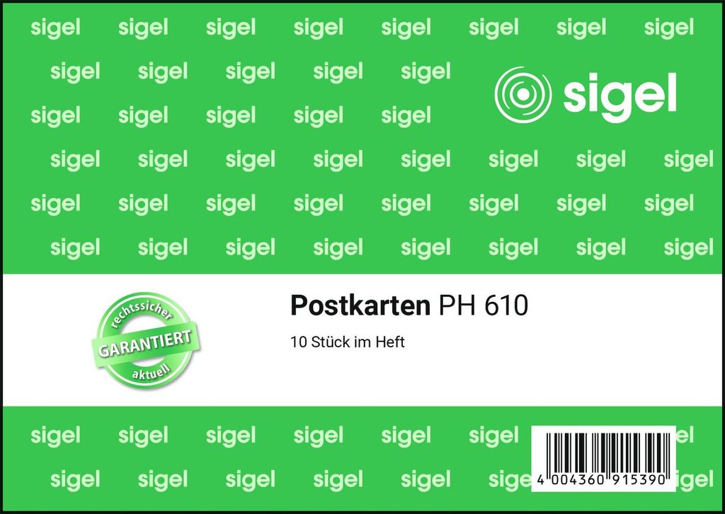 SIGEL PH610 Postkarten, Heft, A6 q, 10 Blatt