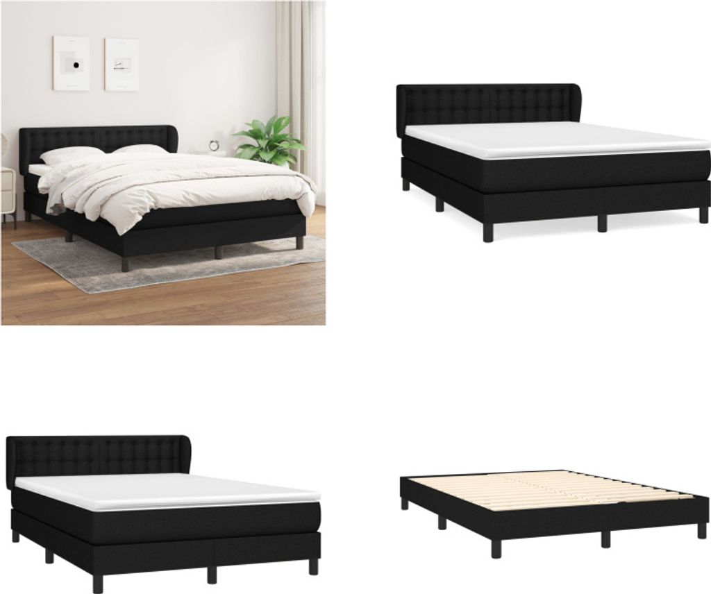 vidaXL Boxspringbett mit Matratze Schwarz 140x190 cm Stoff - Boxspringbett - Boxspringbetten - Bett - Schlafzimmermöbel