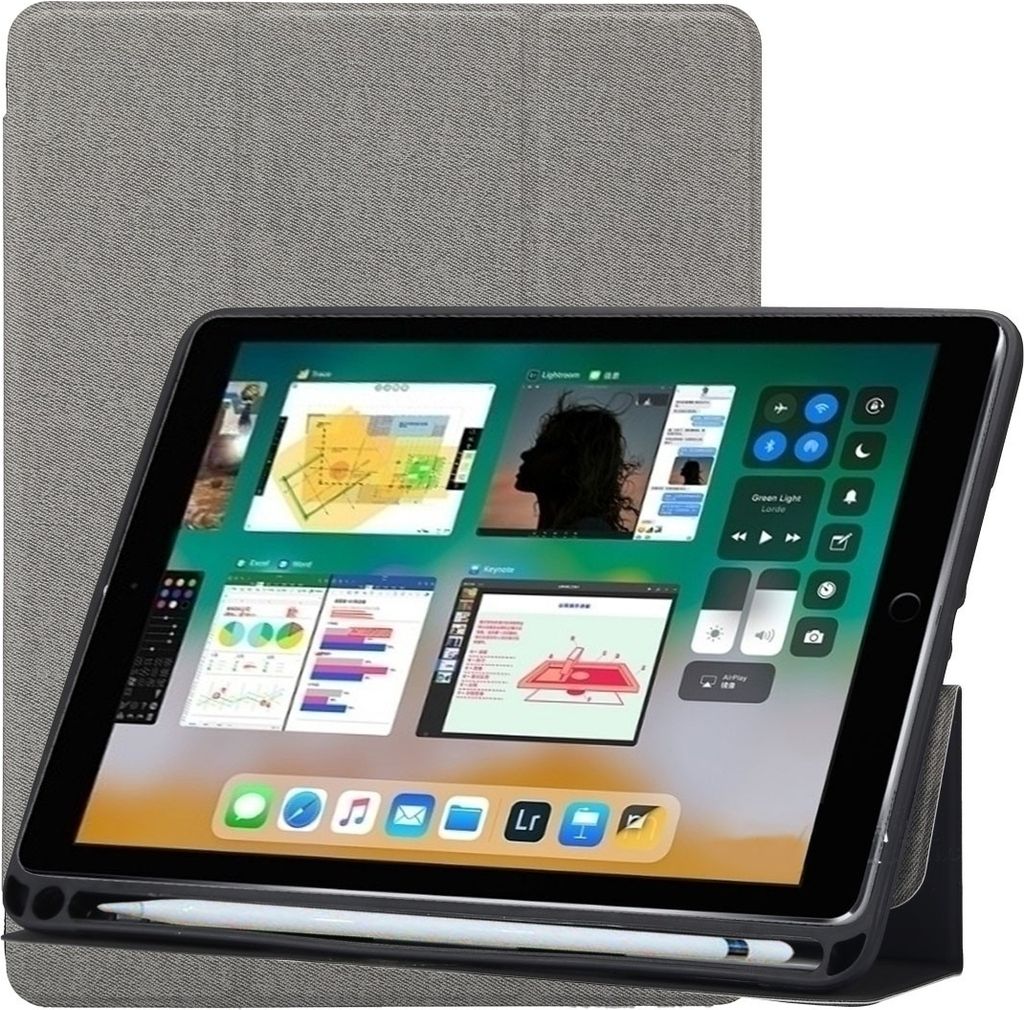 Mobigear Tri-Fold Gel iPad 5 (2017) Hülle TPU,Kunstleder Klapphülle + Stifthalter - Grau