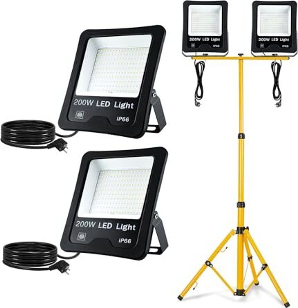 JOIEYOU LED Baustrahler 2x 200W Arbeitsleuchte mit Stativ Produktbild 