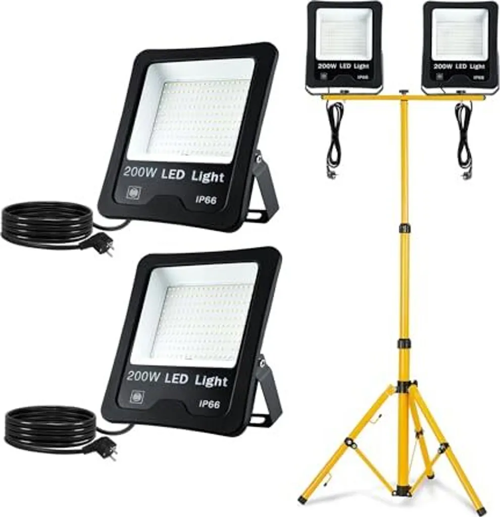 Projecteur LED étanche IP66 2x200W blanc chaud avec trépied stable