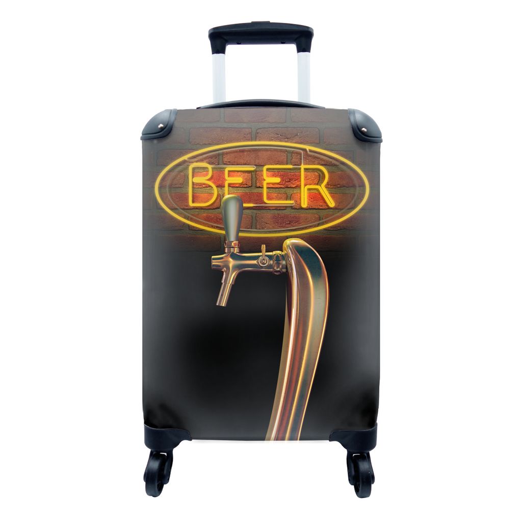 MuchoWow Koffer Handgepäck Trolley Rollkoffer Kleine Reisekoffer mit 4 Rollen - Mancave - Bierpumpe - Neonbeleuchtung - Vintage - Cabin Size < 5...