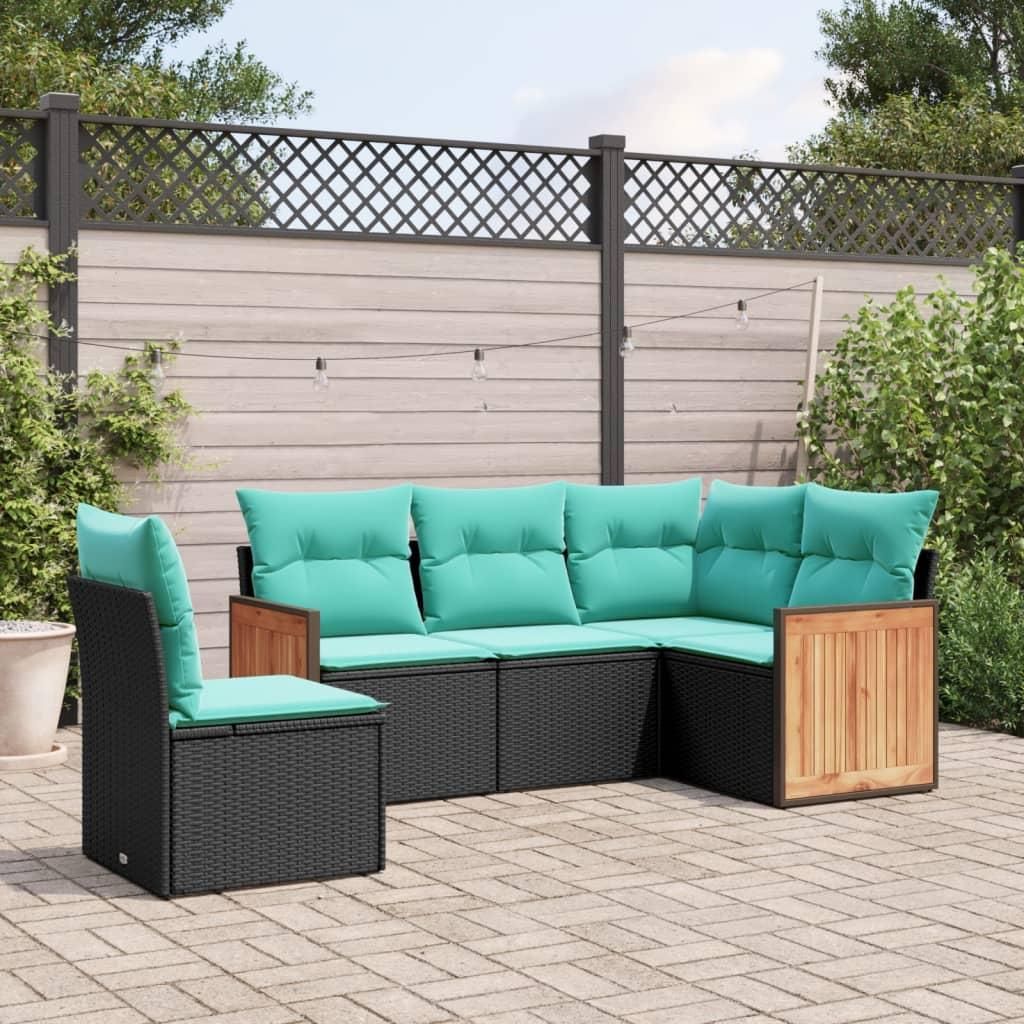 Maison Exclusive - 5-teiliges Gartensofa-Set mit Kissen, schwarzes Polyrattan