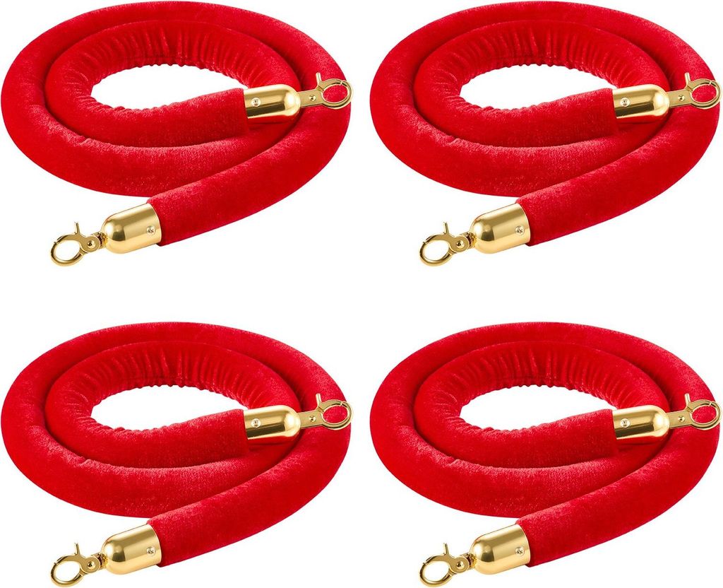 Samt-Absperrseil - Absperrkordel Set 4 Stück 1,5 m - Mit goldenen Haken - Für Absperrpfosten - Besucherlenkung - Für Veranstaltungen, Hotels, Ki...