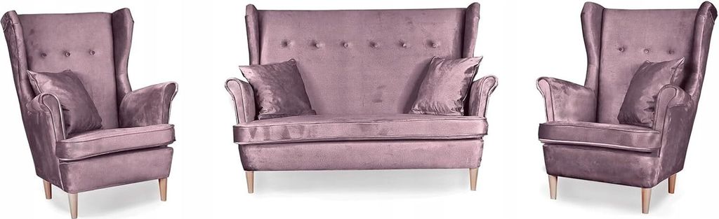 Family Meble Set aus Sofa + 2 Sessel Ari II 2-Sitzer Sofa Couch Zierpolsterung Freistehendes Lounge Sofa Bequem zum Entspannen Wohnzimmer Büro (MO...