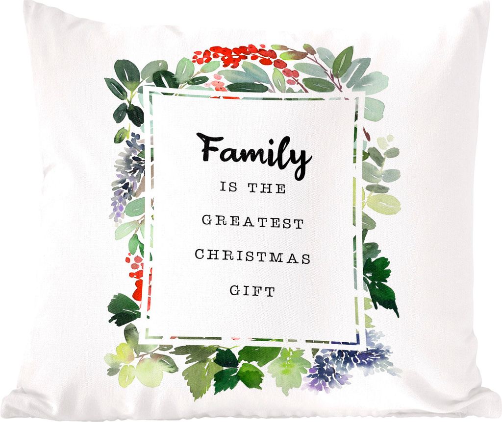MuchoWow Zierkissen Sofakissen Wohnzimmer Dekokissen 50x50 cm Weihnachten - Zitat - Familie - Komfort - Sofakissen