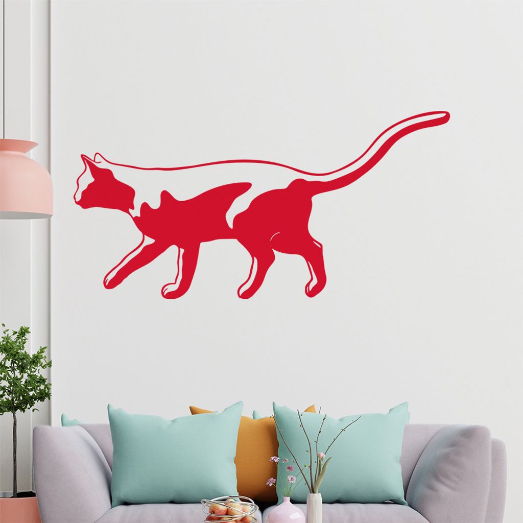 KIWISTAR Katze streunert - Laufen Jagen Wandtattoo in 6 Größen - Wandaufkleber Wall Sticker - Dekoration, Küche, Wohnzimmer, Schlafzimmer, Badez...