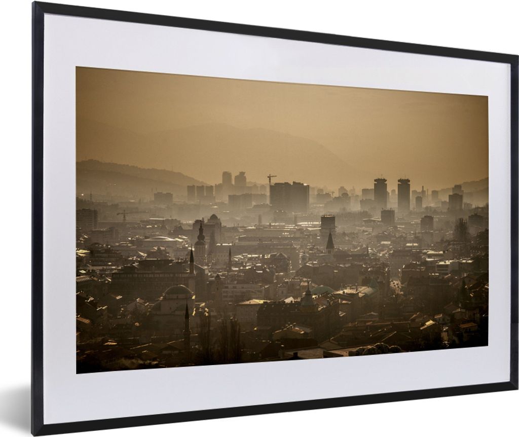 MuchoWow MuchoWow Gerahmtes Poster Skyline über der Stadt Sarajevo Bosnien und Herzegowina 60x40 cm - Poster mit zchwarzem Bilderrahmen - Schl...