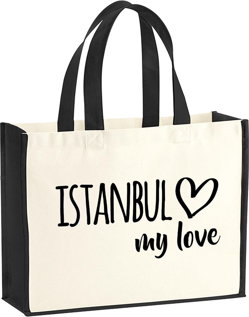 Huuraa Jutetasche Istanbul my love 21 Liter Black Jute und Baumwolle Einkaufstasche Geschenkidee