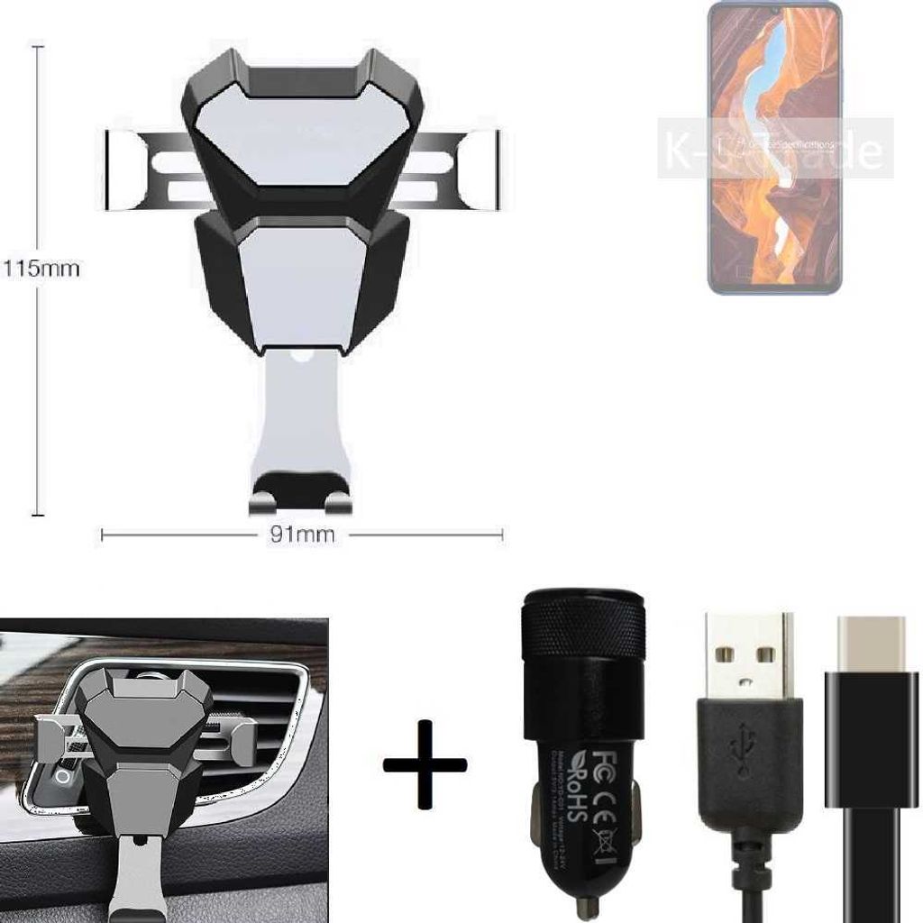 K-S-Trade Lüftungsschlitz Halterung kompatibel mit Wiko 10 Lüftungshalterung Lüftungsgitter schwarz-silber Auto-Halterung Smartphone Halter