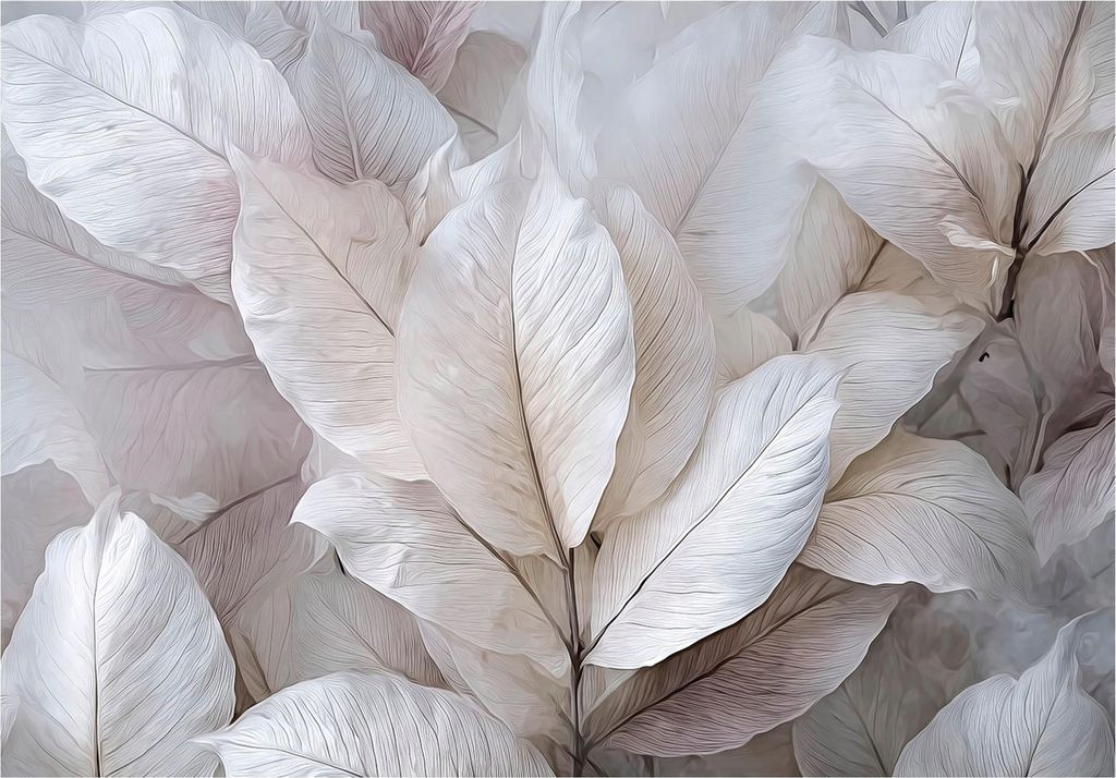 Fototapete Blätter 3D Effekt Aquarell Beige Grau - 300x210 cm - inklusive kleister - Vlies Tapete - Vliestapete Wohnzimmer Schlafzimmer Küche Mod...