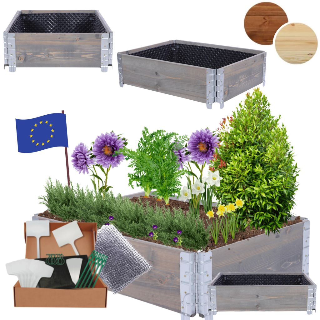 MODO24 Hochbeet Holz, Noppenfolie, Pflanzrahmen, Kräuterbeet, Gemüsebeet, Massivholz Kiefer, 20x60x80 cm, Grau, ZP10