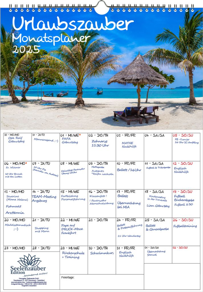Urlaubszauber Planer DIN A3 Kalender für 2025 Ferne Länder und Urlaubsträume - Seelenzauber