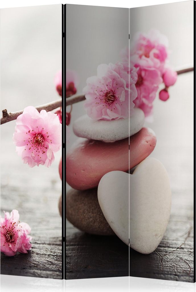 Neuheit! Dekorativer Paravent Raumteiler Trennwand Foto-Paravent Spanische Wand XXL BLUMEN STEINE HERZ 135x172 cm b-B-0557-z-b