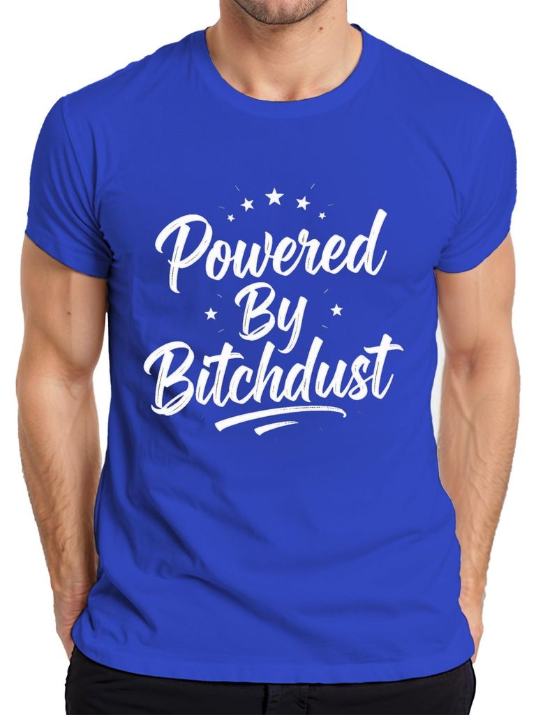 Powered By Bitchdust Hexe Magie Halloween Lustig Sarkastisch Herren T-Shirt, Blau, S