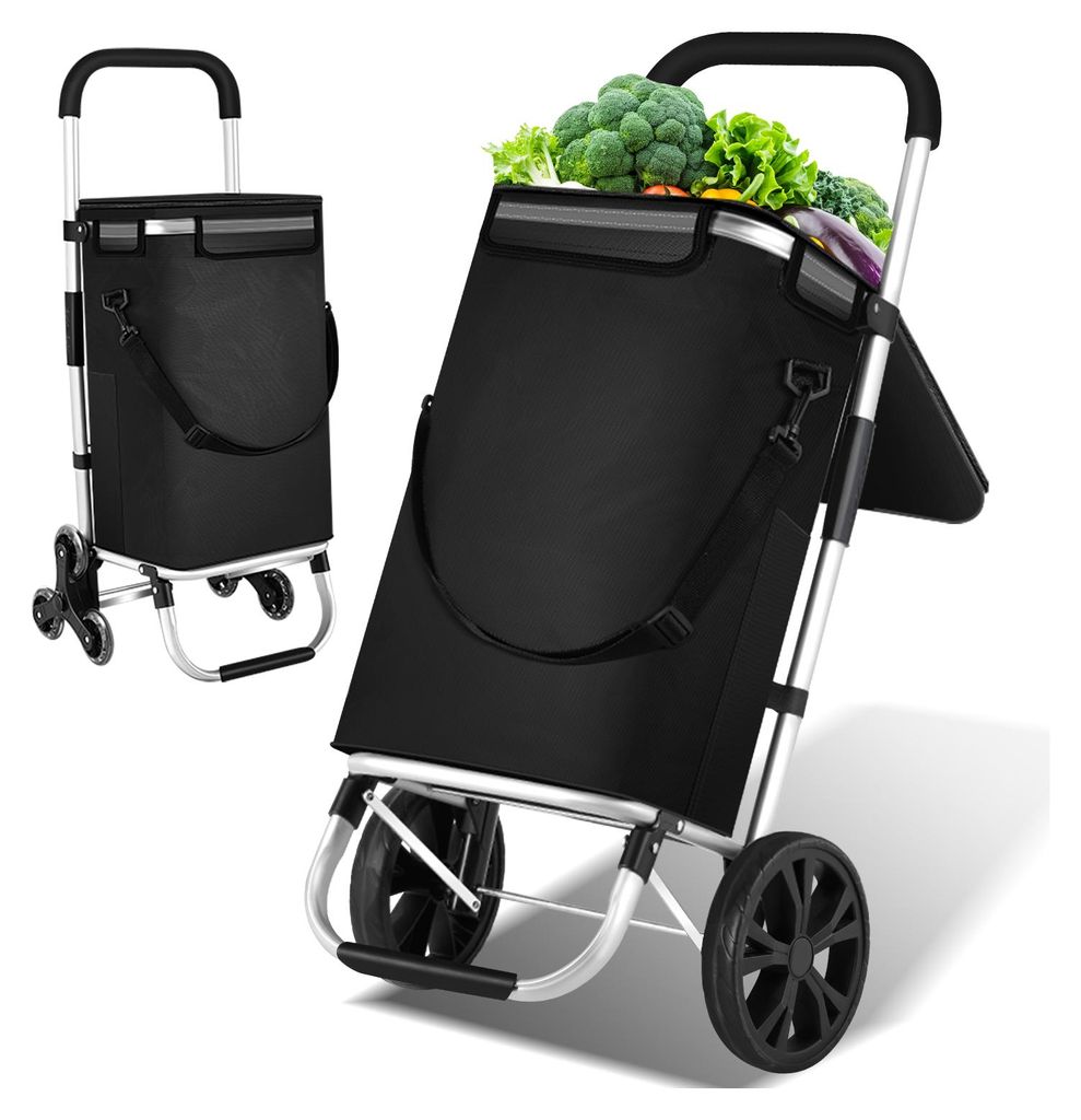 Hebitod 3in1 Einkaufstrolley, Trolley groß 40 Liter, Einkaufstasche mit Treppen steiger räder, Einkaufswagen mit Kühlfach, Klappbarer Shopper
