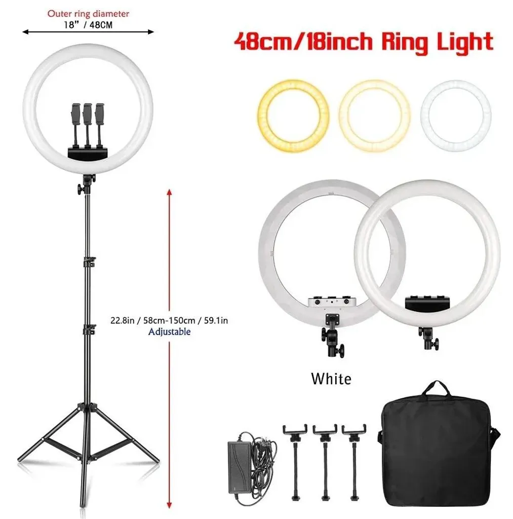 Anneau lumineux blanc 150cm pour TikTok YouTube - Rotation 360° réglable