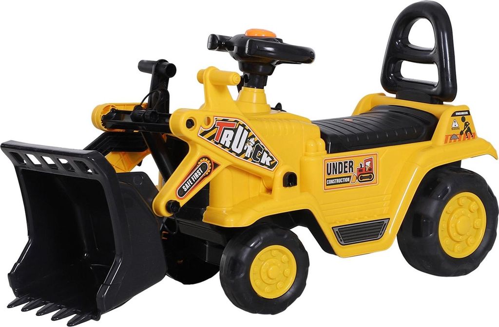 Rutschauto Kinderbagger Sitzbagger Mit Ablagefach & Hupe, Laufrad, Gelb+Schwarz