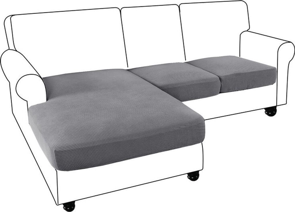 (3-Sitzer, Hellgrau) 3 Stück Sofa-Sitzkissenbezüge L-Form Separates Kissen Couch-Chaise-Bezug Elastische Möbel (einschließlich 1 Chaise-Bez...