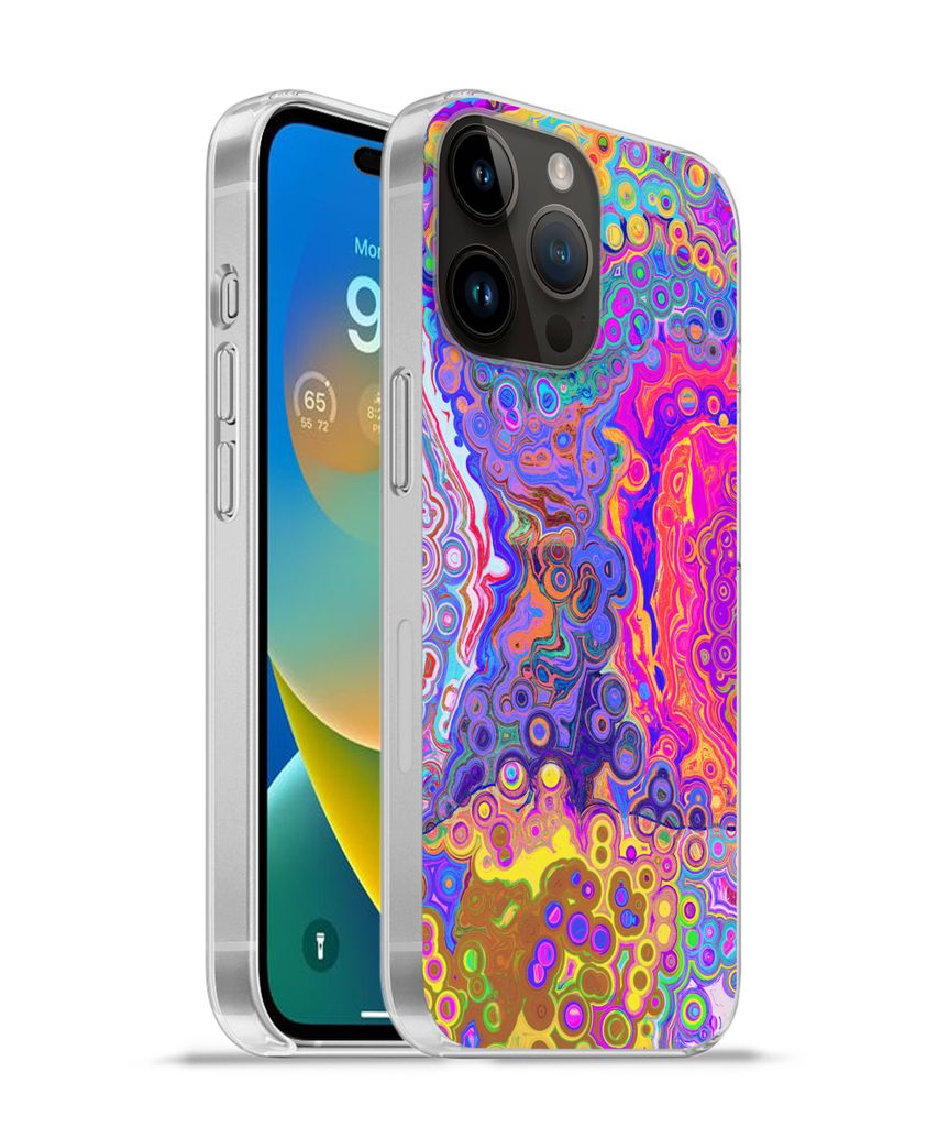 MuchoWow Handyhülle Schutzhülle Hülle für Apple iPhone 14 Pro Max Kunst - Formen - Farbe - Psychedelisch Silikon Softcase Handy Hülle - Hard...