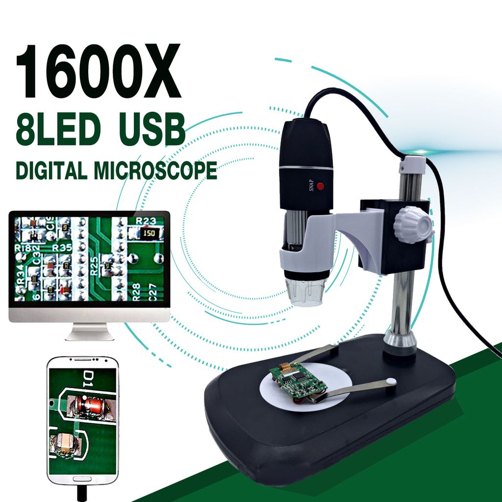KKnoon USB Digital Mikroskop 1600X Vergrößerung 【mit OTG Funktion Endoskop 8-LED Licht Lupe Lupe mit Stand】