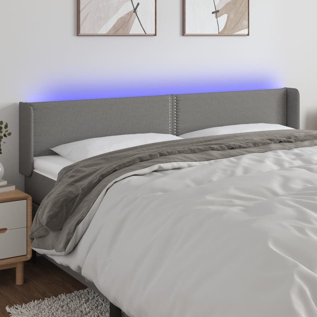 The Living Store LED Kopfteil Dunkelgrau 203x16x78/88 cm Stoff