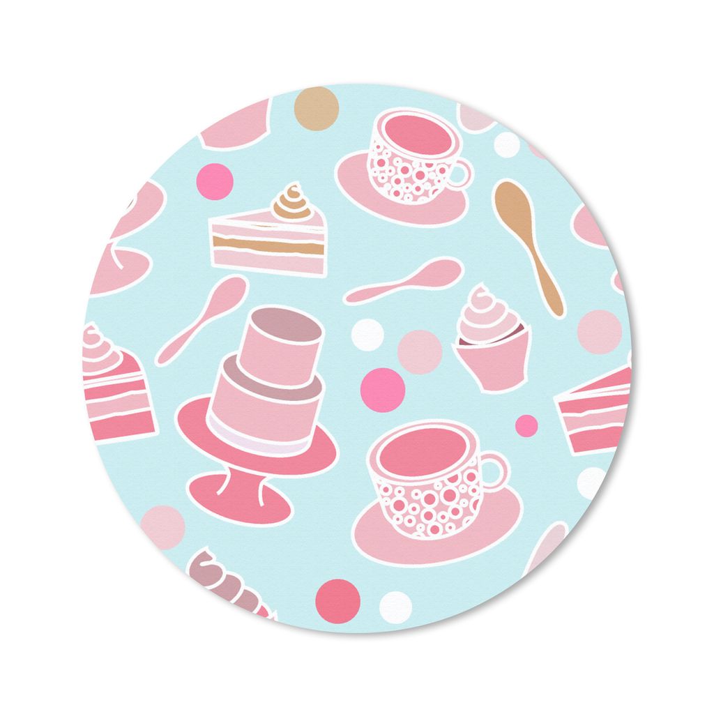 MuchoWow Mauspad Mousepad Torte - Tee - Cupcake - Rosa - Design 40x40 cm - Mousepads - Maus Mat - Pad - Mausunterlage - Schreibtisch Accessoires