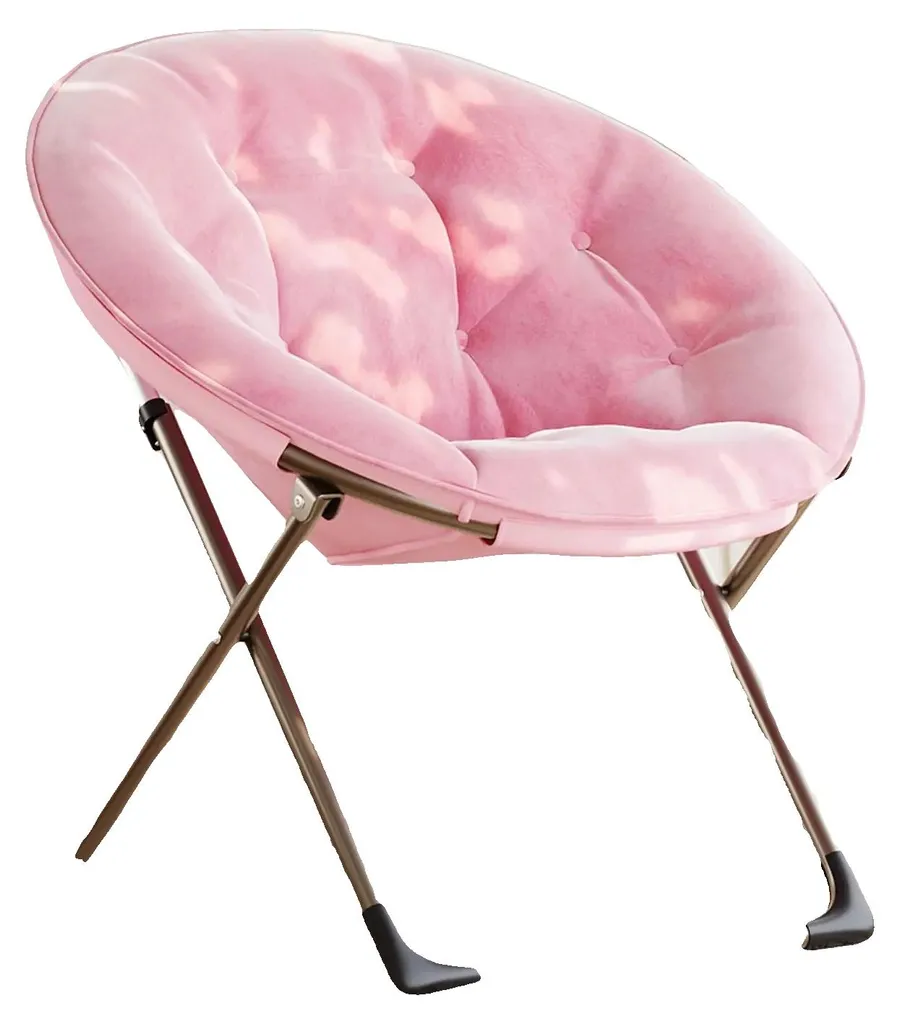 Siège relax pliable et son pouf assorti en peluche rose pour le salon