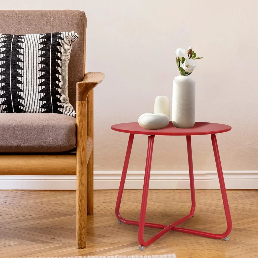 Table d'Appoint Jardin 45x45cm Stable - Petite Table Rouge Légère - 5