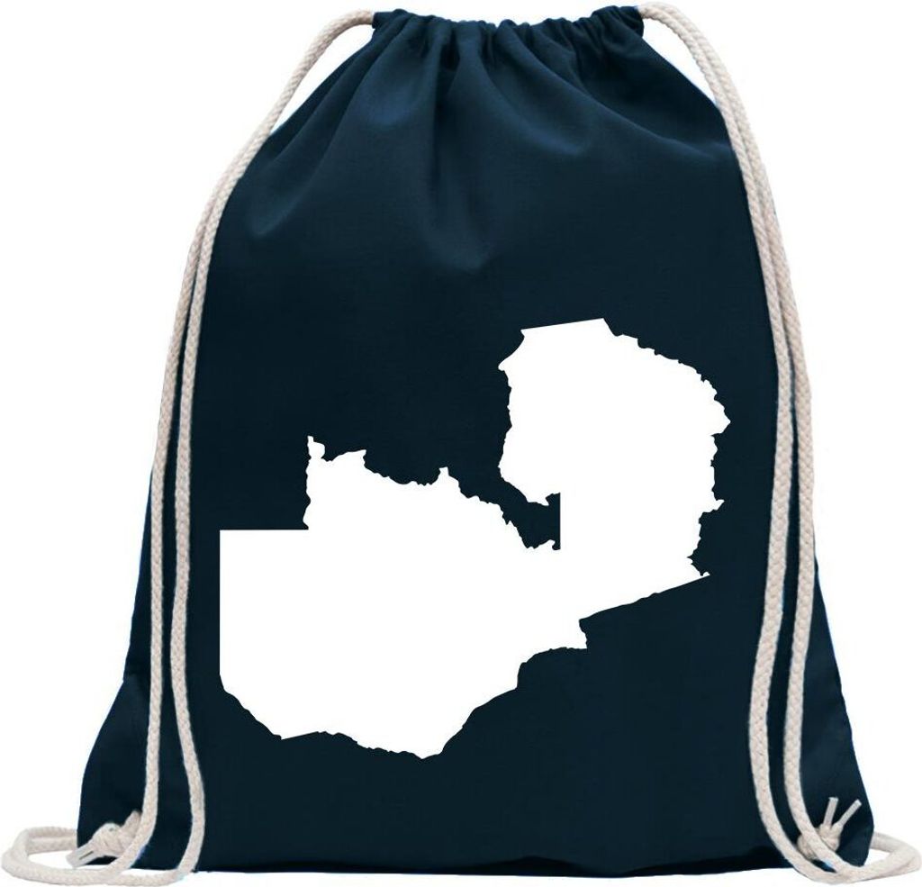 Kiwistar - Turnbeutel - dunkelblau - Sambia Umriss Kontur - Fun Rucksack Sport Beutel Gymsack Baumwolle mit Ziehgurt