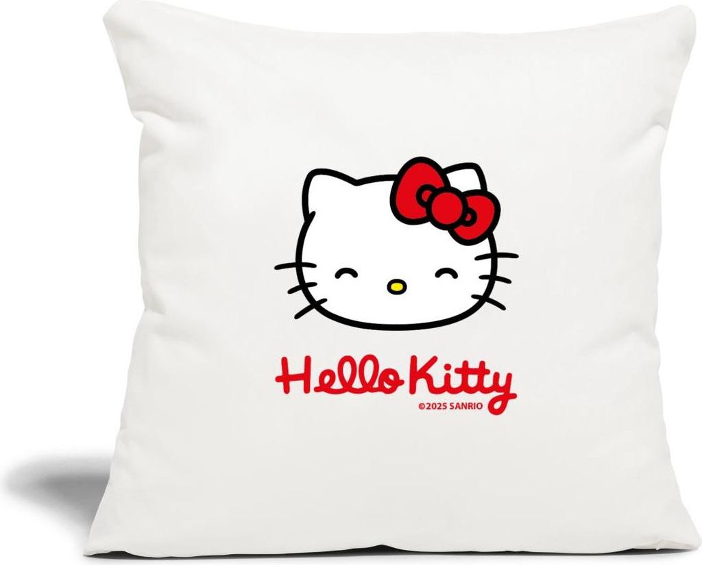 Spreadshirt Hello Kitty Lächelnd Mit Schriftzug Kissenbezug 45x45 cm, One size, Naturweiß