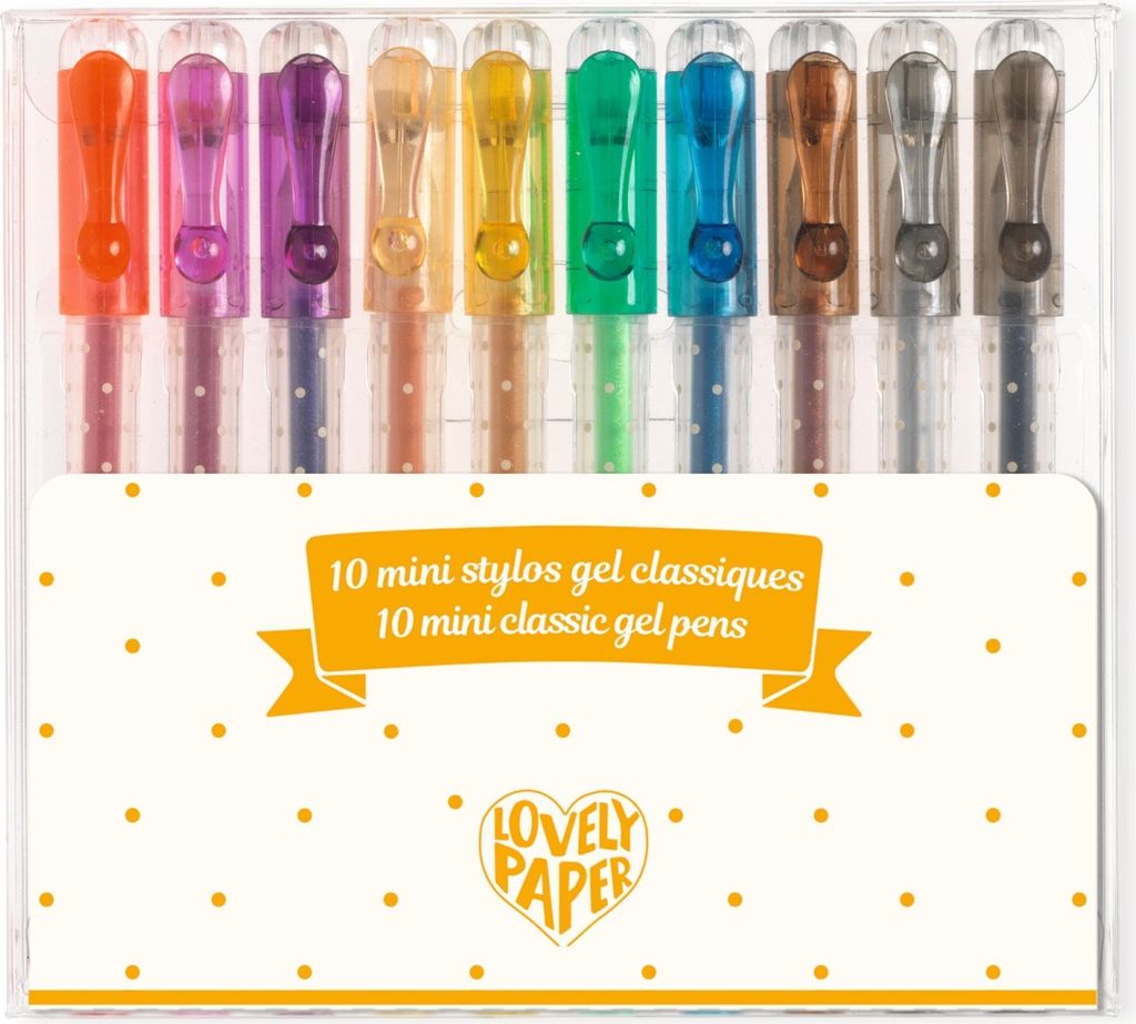 Djeco Mini Gelstifte 10er Set, bunte Farben, feine Spitze, transparentes Etui, ab 6 Jahren