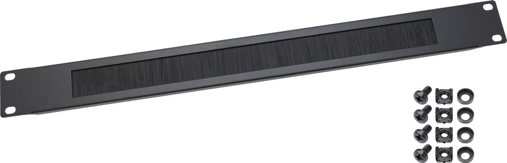 HMF 66489-02 Kabeldurchführung mit Bürsteneinsatz für Serverschrank, 19 Zoll, 1 HE, Schwarz