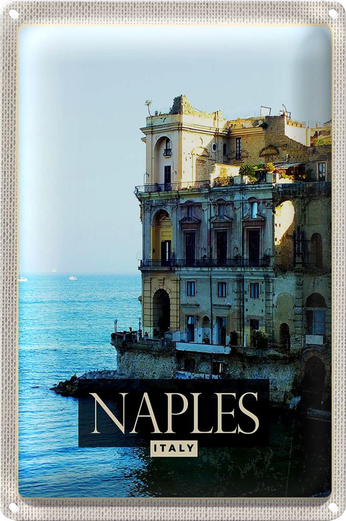 Blechschild Reise 20x30cm Naples Italy Neapel Panorama Meer