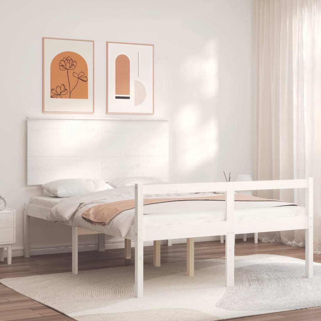 Maison Exclusive - Seniorenbett mit Kopfteil 120x200 cm Weiß Massivholz