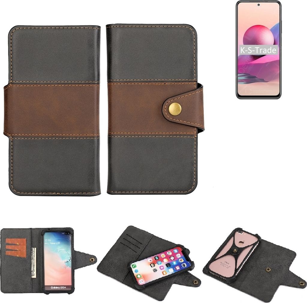 K-S-Trade Handyhülle Schutzhülle Hülle Bookstyle Wallet-Case kompatibel mit Xiaomi Redmi Note 10S Bumper Rundumschutz schwarz-braun 1x