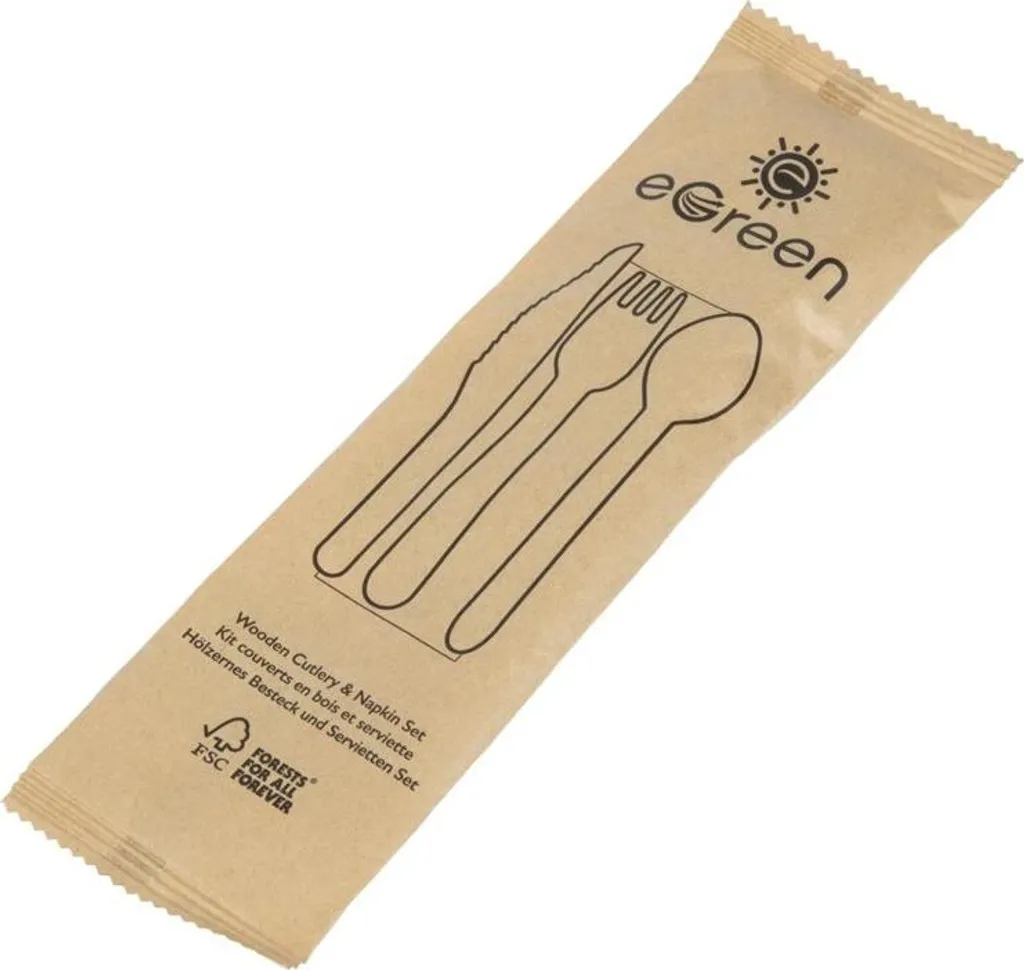 eGreen Ensemble de couverts en bois 4 en 1 sous papier kraft x250 pcs