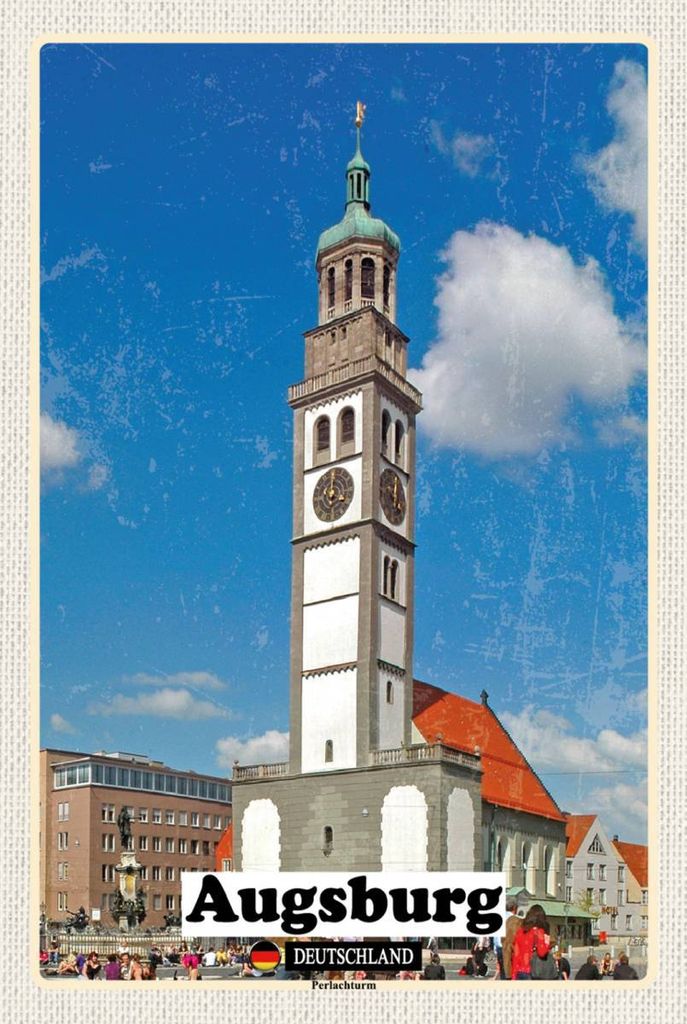 vianmo Holzschild 18x12 cm Augsburg Perlachturm Bildmotiv Reisemotiv Abenteuer Reisen