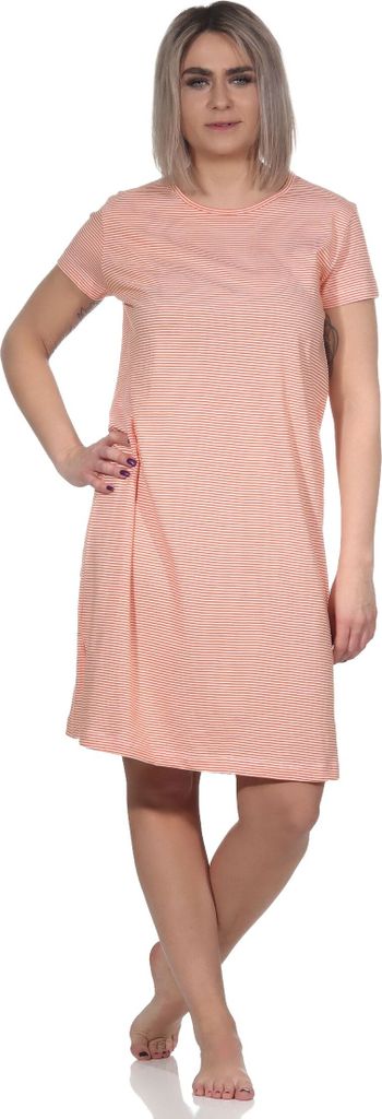 Wunderschönes Damen kurzarm Nachthemd in feiner Ringeloptik von Normann ; orange , 44