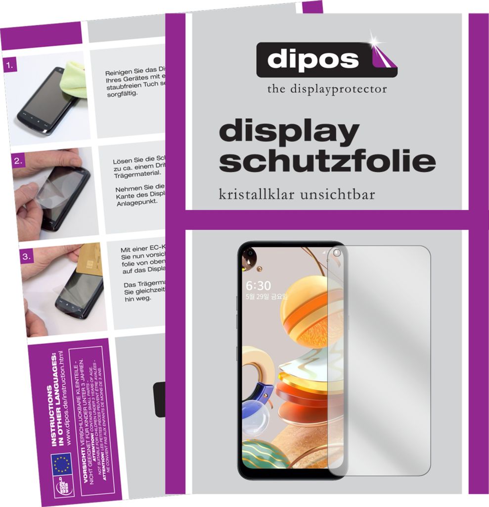 1x Schutzfolie für LG Q61 klar Displayschutzfolie Folie Display Schutz dipos
