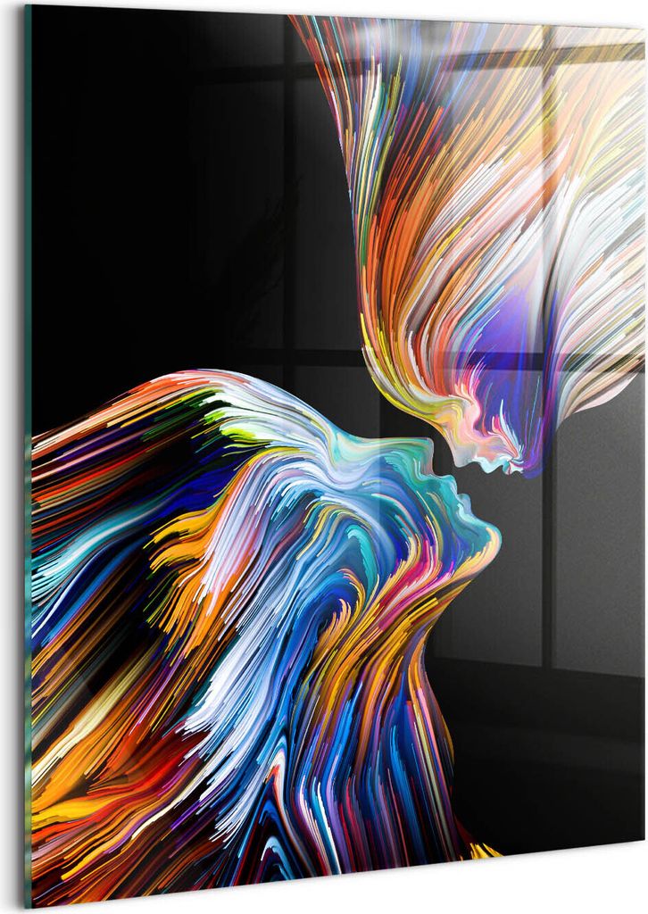 Designer Glasbild - Wandbild - Glas Bild - 60x80 cm - Abstrakte Bunte Menschliche Gesichter