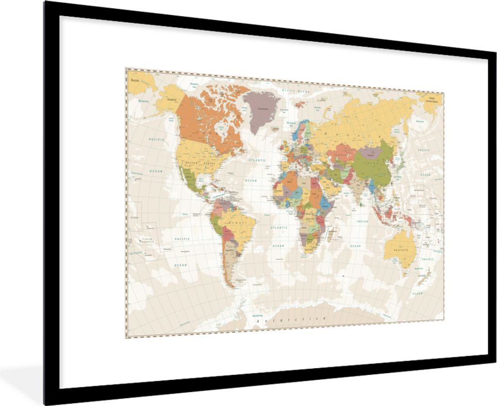 MuchoWow® MuchoWow® Gerahmtes Poster Weltkarte - Retro - Produktbild 