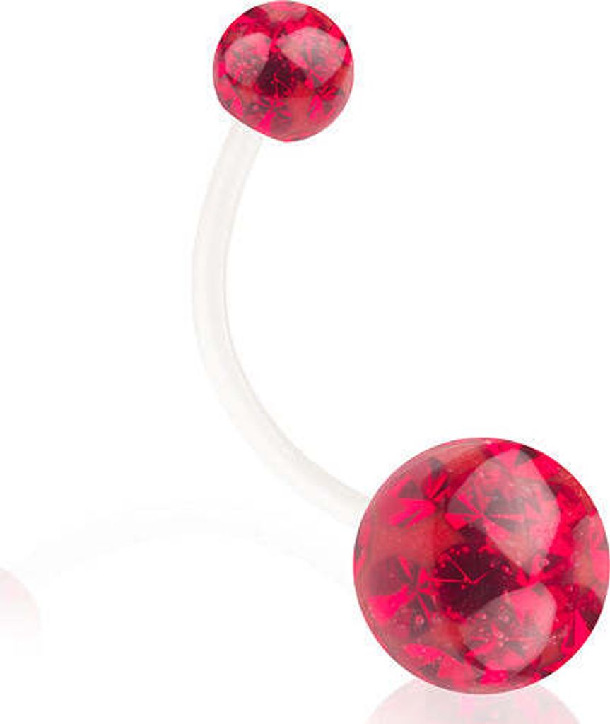 Taffstyle Bauchnabelpiercing Schwangerschaft Bauchnabelpiercing Flexibel Ferido Kristall Kugeln, Rubinrot / 20mm / 8mm x 5mm