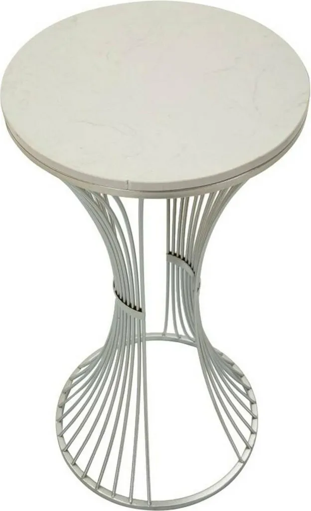 Table Basse Merli Argent 40x40x79h cm avec Base à Lignes Entrelacées