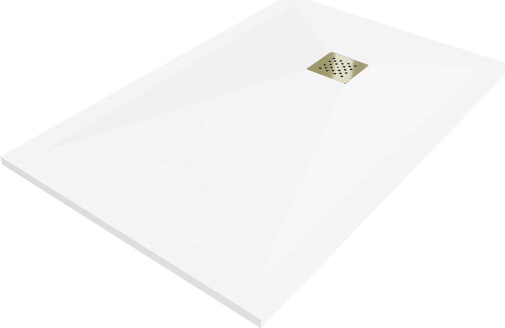 Mexen Stone+ rechteckige, kompositorische Duschwanne 90 x 80 cm, weiß, Abdeckplatte gold - 44108090-G