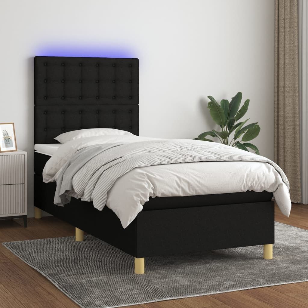 Maison Exclusive - Boxspringbett mit Matratze & LED Schwarz 100x200 cm Stoff