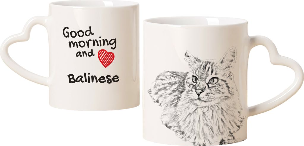 Balinese Tasse mit Katze, entzückende Tasse mit herzförmigem Henkel, universelles Geschenk der Marke Art-Dog